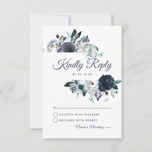 Rustikale Hochzeit der Navy Peony Watercolor RSVP (Vorderseite)