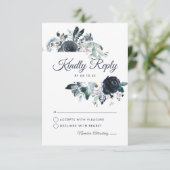 Rustikale Hochzeit der Navy Peony Watercolor RSVP Karte (Stehend Vorderseite)