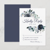 Rustikale Hochzeit der Navy Peony Watercolor RSVP Karte (Vorne/Hinten)