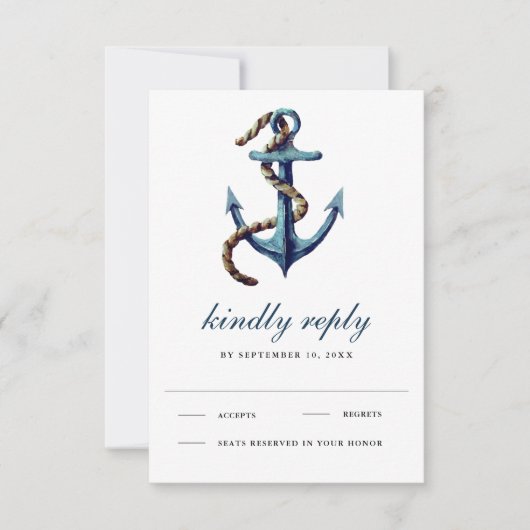 Rustikale Hochzeit der Navy RSVP Karte (Vorderseite)