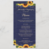 Rustikale Hochzeit der Navy Wood Lights Sonnenblum Menükarte (Vorne/Hinten)