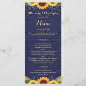 Rustikale Hochzeit der Navy Wood Lights Sonnenblum Menükarte (Vorderseite)