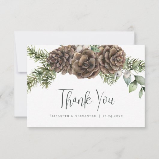 Rustikale Hochzeit der Pine Cone Dankeskarte (Vorderseite)