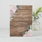 Rustikale Hochzeit der Rose "Country Wood Floral B Einladung (Stehend Vorderseite)