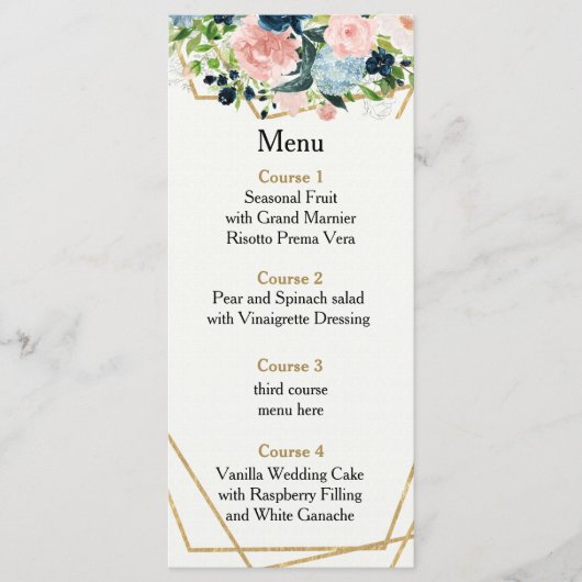 Rustikale Hochzeit der roten Blüte Gold Floral Menükarte (Vorderseite)