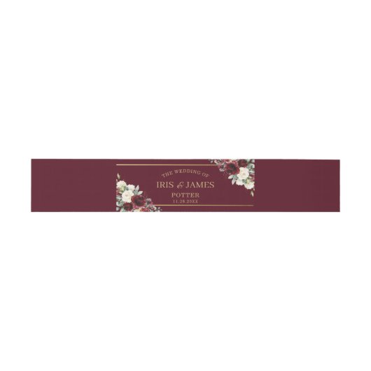 Rustikale Hochzeit der Roten Burgunder Blumengrün Einladungsbanderole (Flach)