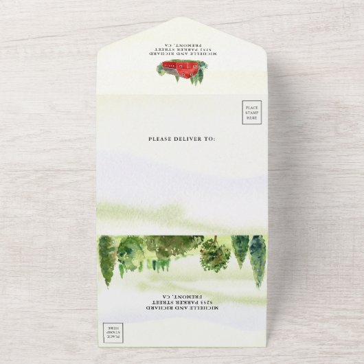 Rustikale Hochzeit der Rotkäppchen All In One Einladung (Außenbereich)