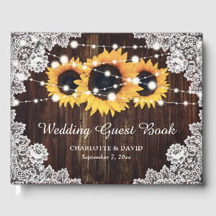 Rustikale Hochzeit der Sonnenblumen aus Holz Gästebuch