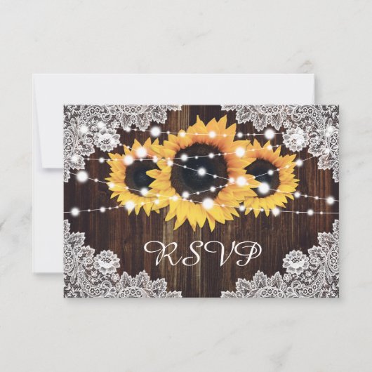 Rustikale Hochzeit der Sonnenblumen aus Holz RSVP Karte (Vorderseite)