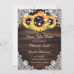 Rustikale Hochzeit der Sonnenblumen aus Holz Save The Date