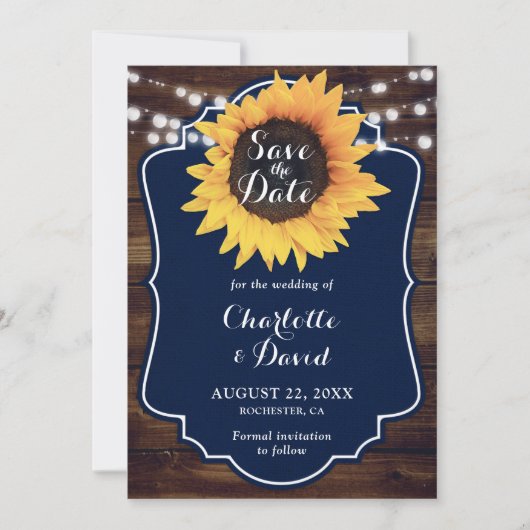 Rustikale Hochzeit der Sonnenblumen der Holzschiff Save The Date (Vorderseite)