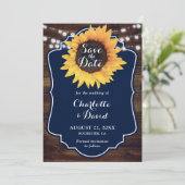 Rustikale Hochzeit der Sonnenblumen der Holzschiff Save The Date (Stehend Vorderseite)