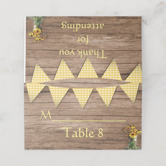 Rustikale Hochzeit der Sonnenblumen und des Gelben Platzkarte (Außenseite Aufgefaltet)