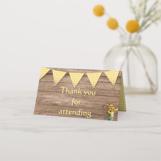 Rustikale Hochzeit der Sonnenblumen und des Gelben Platzkarte (Rückseite)