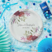 Rustikale Hochzeit der Wasserfarben in Burgund Pappteller (Party)