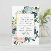 Rustikale Hochzeit der Wasserfarben mit dem blütig Einladung (Stehend Vorderseite)