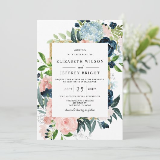 Rustikale Hochzeit der Wasserfarben mit dem blütig Einladung (Stehend Vorderseite)