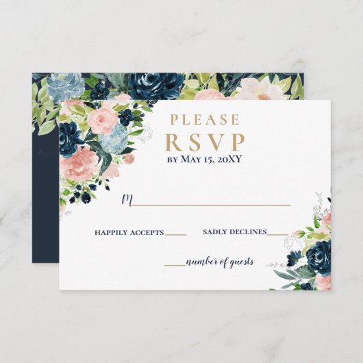 Rustikale Hochzeit der Wasserfarben mit dem blütig RSVP Karte (Vorne/Hinten)