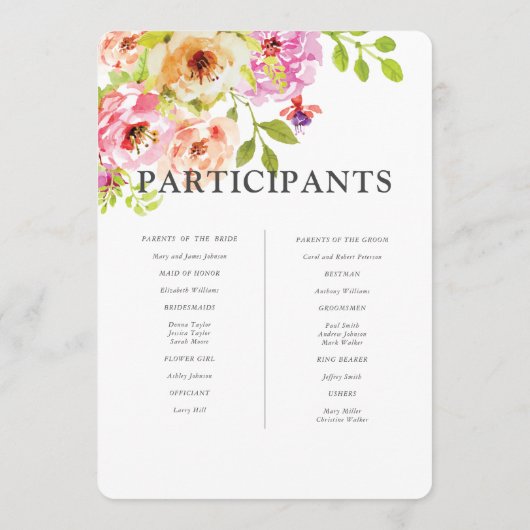 Rustikale Hochzeit der Wasserfarben Programm (Rückseite)