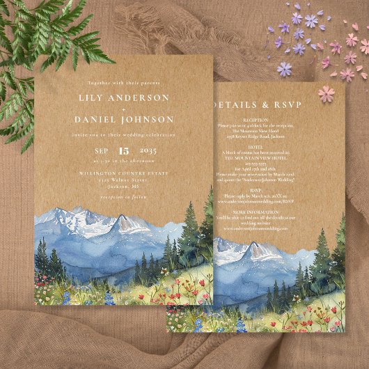 Rustikale Hochzeit der Wildblume Watercolor Einladung