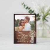Rustikale Hochzeit des Babys retten das Datum Postkarte (Stehend Vorderseite)