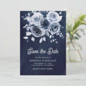 Rustikale Hochzeit des blauen Fotos Save The Date (Stehend Vorderseite)