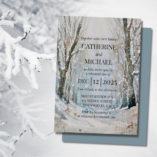 Rustikale Hochzeit des blauen Winterwaldes Einladung