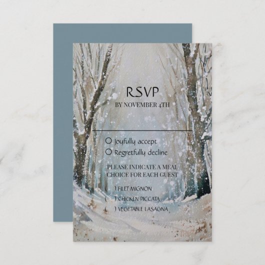 Rustikale Hochzeit des blauen Winterwaldes RSVP Karte (Vorne/Hinten)