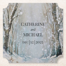 Rustikale Hochzeit des blauen Winterwaldes Runder Pappuntersetzer