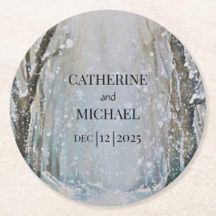 Rustikale Hochzeit des blauen Winterwaldes Runder Pappuntersetzer