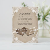 Rustikale Hochzeit des Country Burlap Floral Lace Begleitkarte (Stehend Vorderseite)