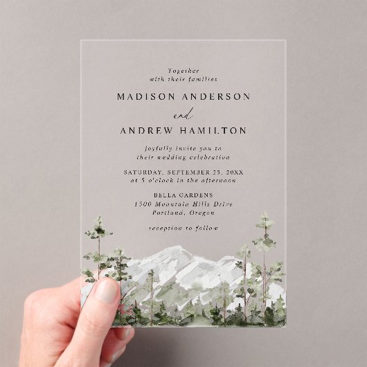 Rustikale Hochzeit des Evergreen Forest Acryleinladungen (Insitu (Handheld))