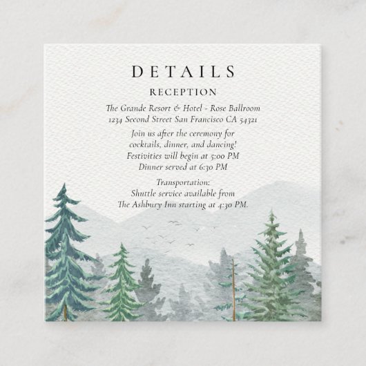 Rustikale Hochzeit des grünen Pinienwaldes Begleitkarte (Vorderseite)