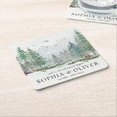Rustikale Hochzeit des grünen Pinienwaldes Rechteckiger Pappuntersetzer (angewinkelt)