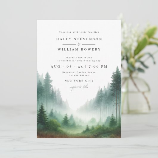Rustikale Hochzeit des grünen Waldes Einladung (Stehend Vorderseite)