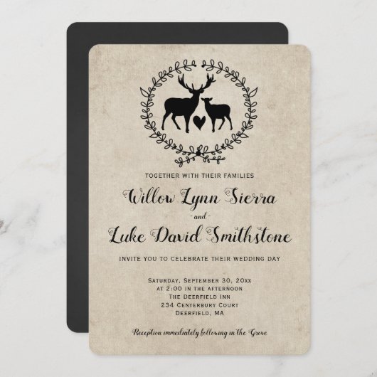 Rustikale Hochzeit des Hirschherzes Einladung (Vorne/Hinten)