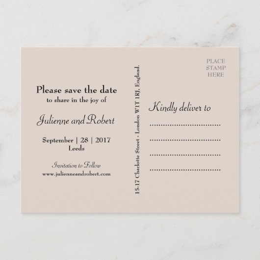 Rustikale Hochzeit des Hirschwaldes speichern Sie  Ankündigungspostkarte (Rückseite)