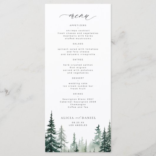 Rustikale Hochzeit des Pinienwaldes Menükarte (Vorderseite)