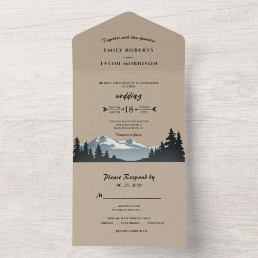 Rustikale Hochzeit des Waldes All In One Einladung (Innen Boden)