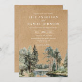 Rustikale Hochzeit des Waldes im Wasserfarbensee Einladung (Vorne/Hinten)