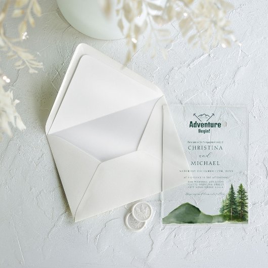 Rustikale Hochzeit des Waldwaldes Pinienwald Acryleinladungen