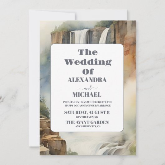 Rustikale Hochzeit des Wasserfalls Einladung (Vorderseite)