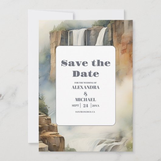Rustikale Hochzeit des Wasserfalls Save The Date (Vorderseite)