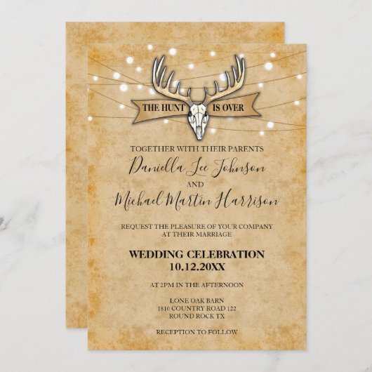 Rustikale Hochzeit Die Jagd ist vorbei Einladung (Vorne/Hinten)