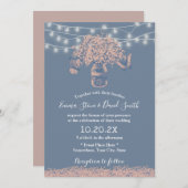 Rustikale Hochzeit Dusty Blue Gipskraut Floral Jar Einladung (Vorne/Hinten)