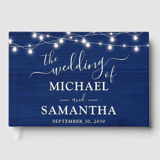 Rustikale Hochzeit Einfaches Elegantes blaues Holz Gästebuch (Vorderseite)