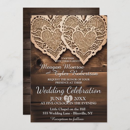 Rustikale Hochzeit Einladung (Vorne/Hinten)