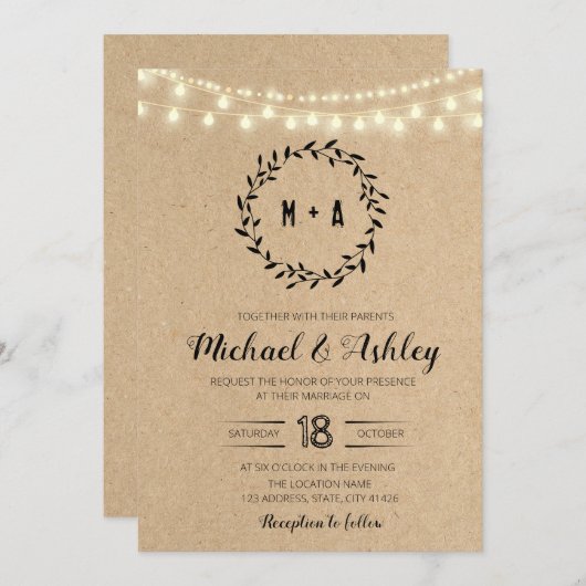 Rustikale Hochzeit Einladung (Vorne/Hinten)