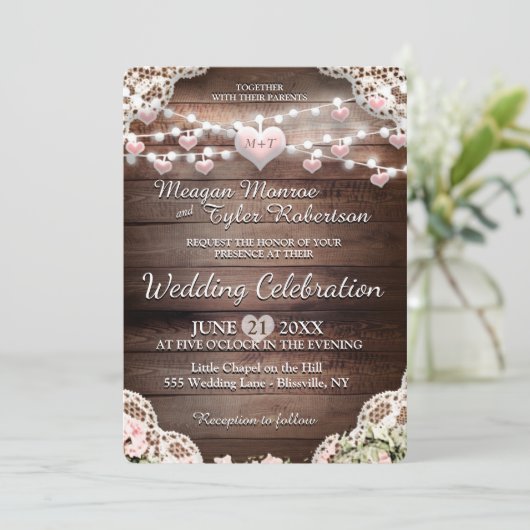 Rustikale Hochzeit Einladung (Stehend Vorderseite)