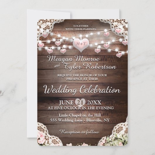 Rustikale Hochzeit Einladung (Vorderseite)